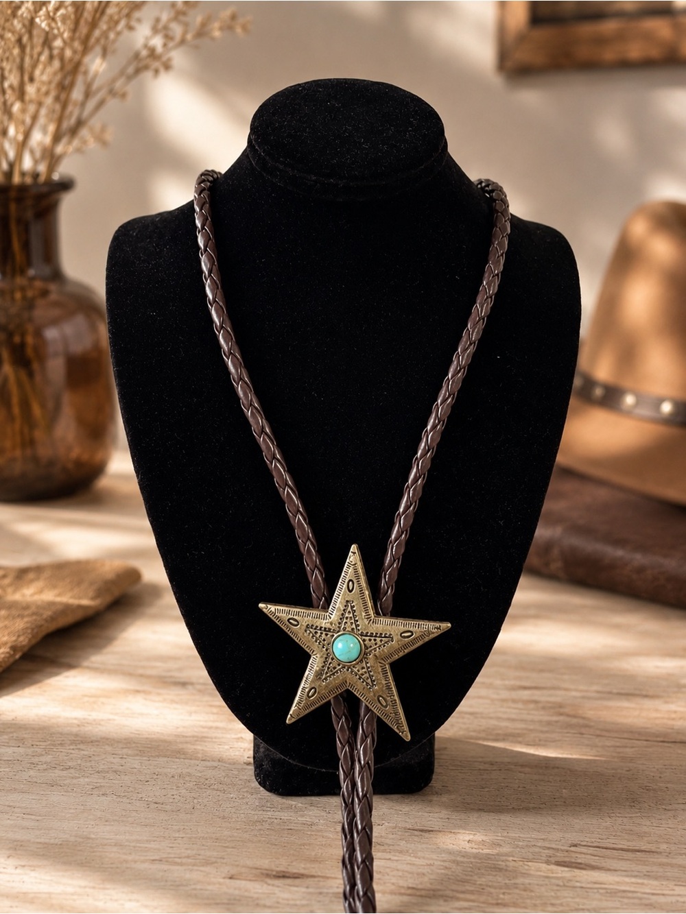 Western Star Bolo Tie with Turquoise Accent